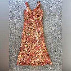 Ladies orange patterned midi dress size 6